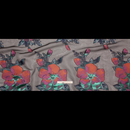 Metallic Evergreen, Cinnamon Stick and Boysenberry Floral Luxury Organza Jacquard - Full