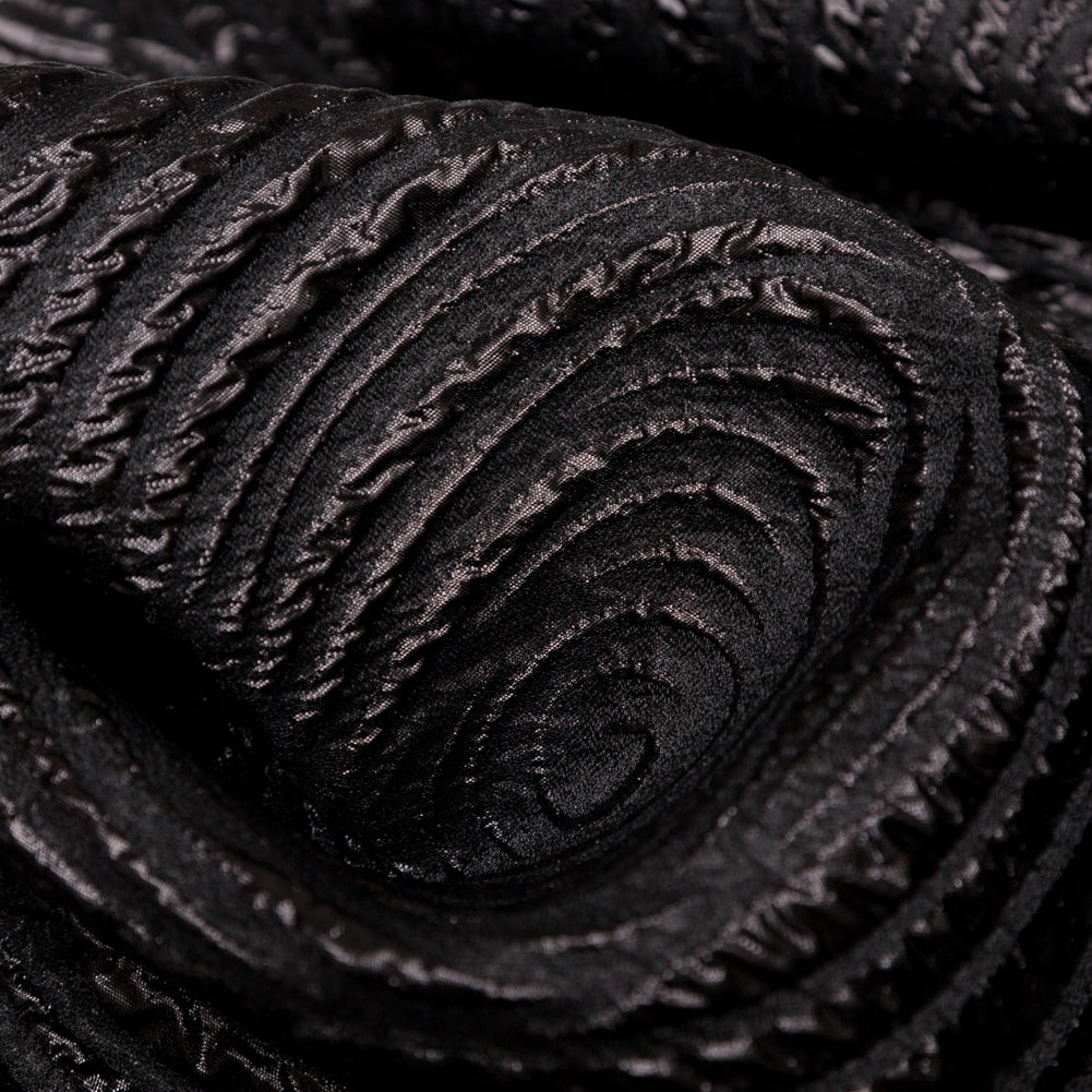 Metallic Black Spirals Luxury Organza Brocade - Detail