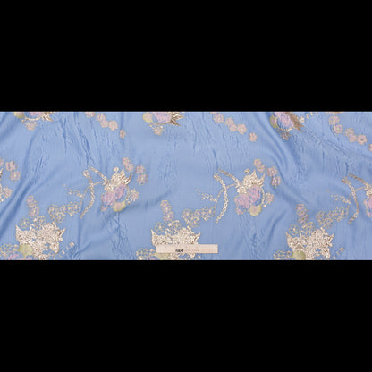 Placid Blue, Weeping Willow and Metallic Bright Gold Floral Luxury Brocade - Full