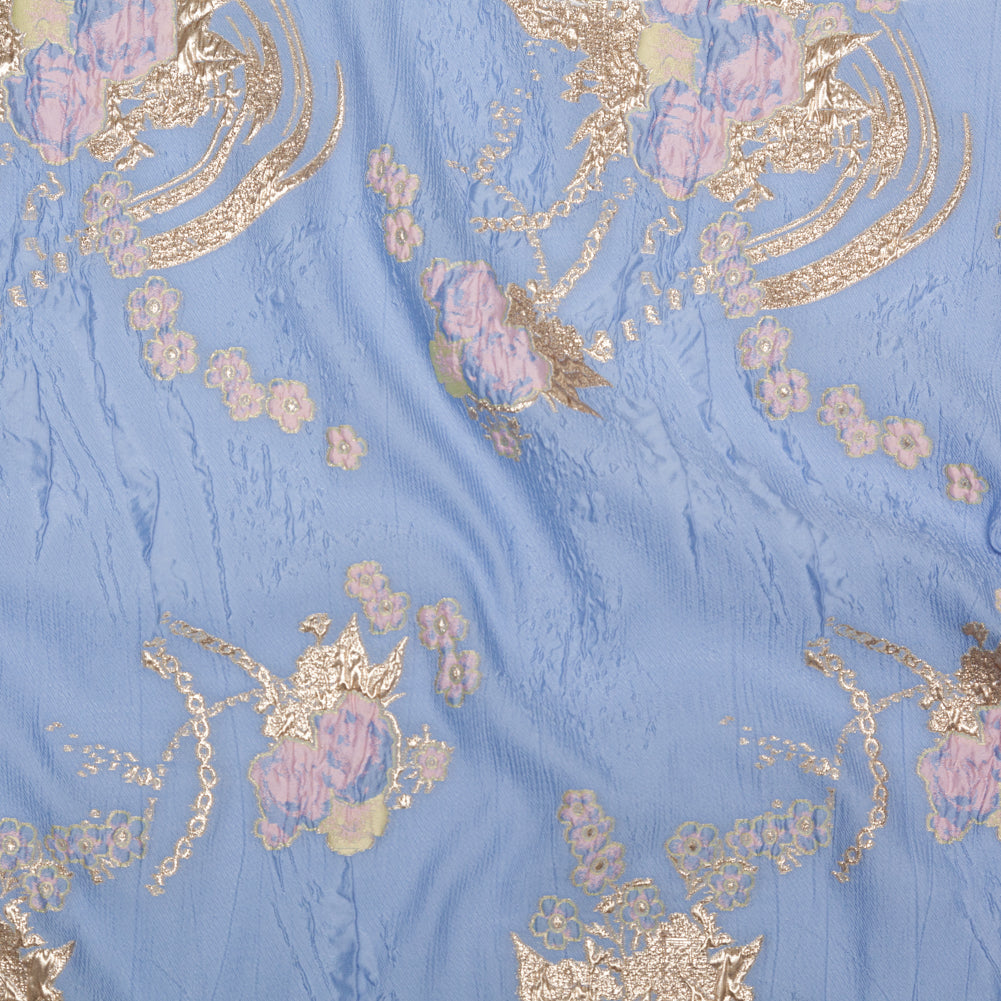 Placid Blue, Weeping Willow and Metallic Bright Gold Floral Luxury Brocade