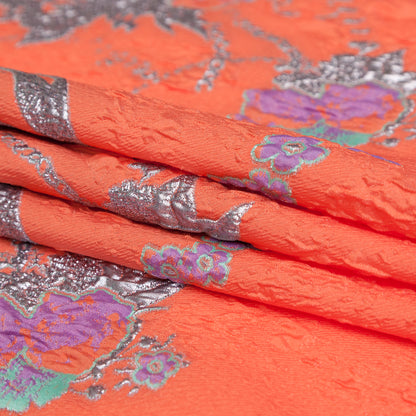 Spearmint, Coral and Metallic Gold Floral Luxury Brocade Folded