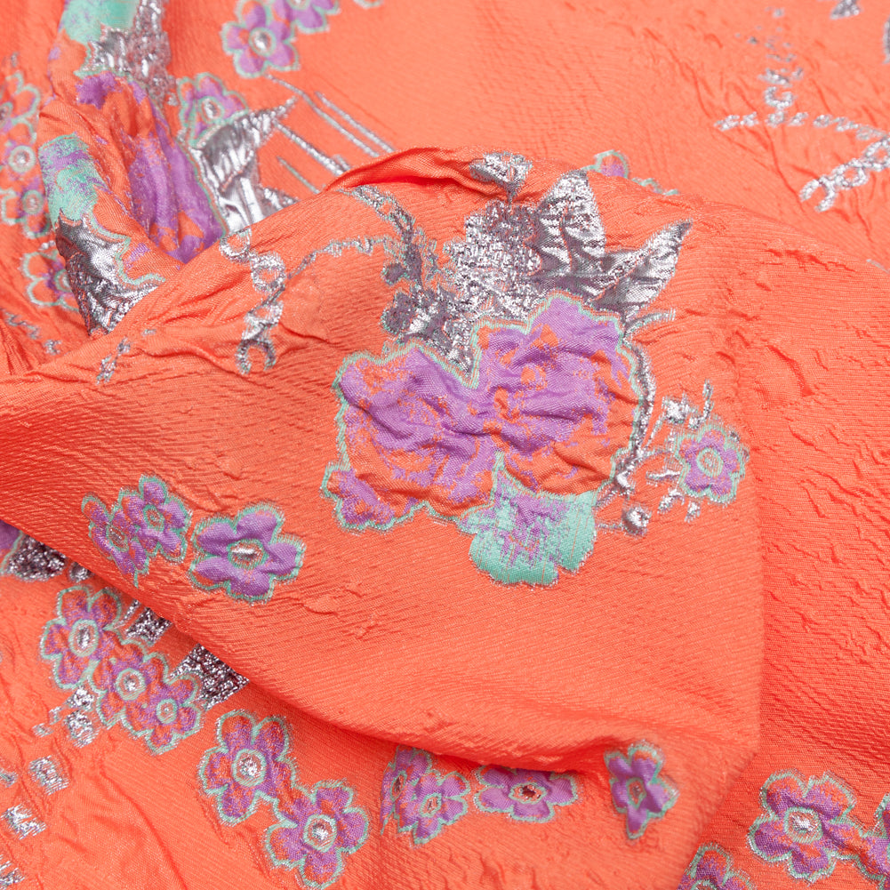 Spearmint, Coral and Metallic Gold Floral Luxury Brocade Detail