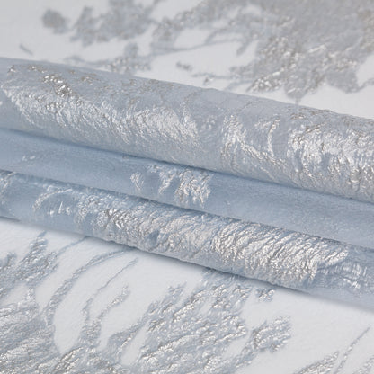 Metallic Silver and Gray Violet Abstract Luxury Organza Brocade Folded