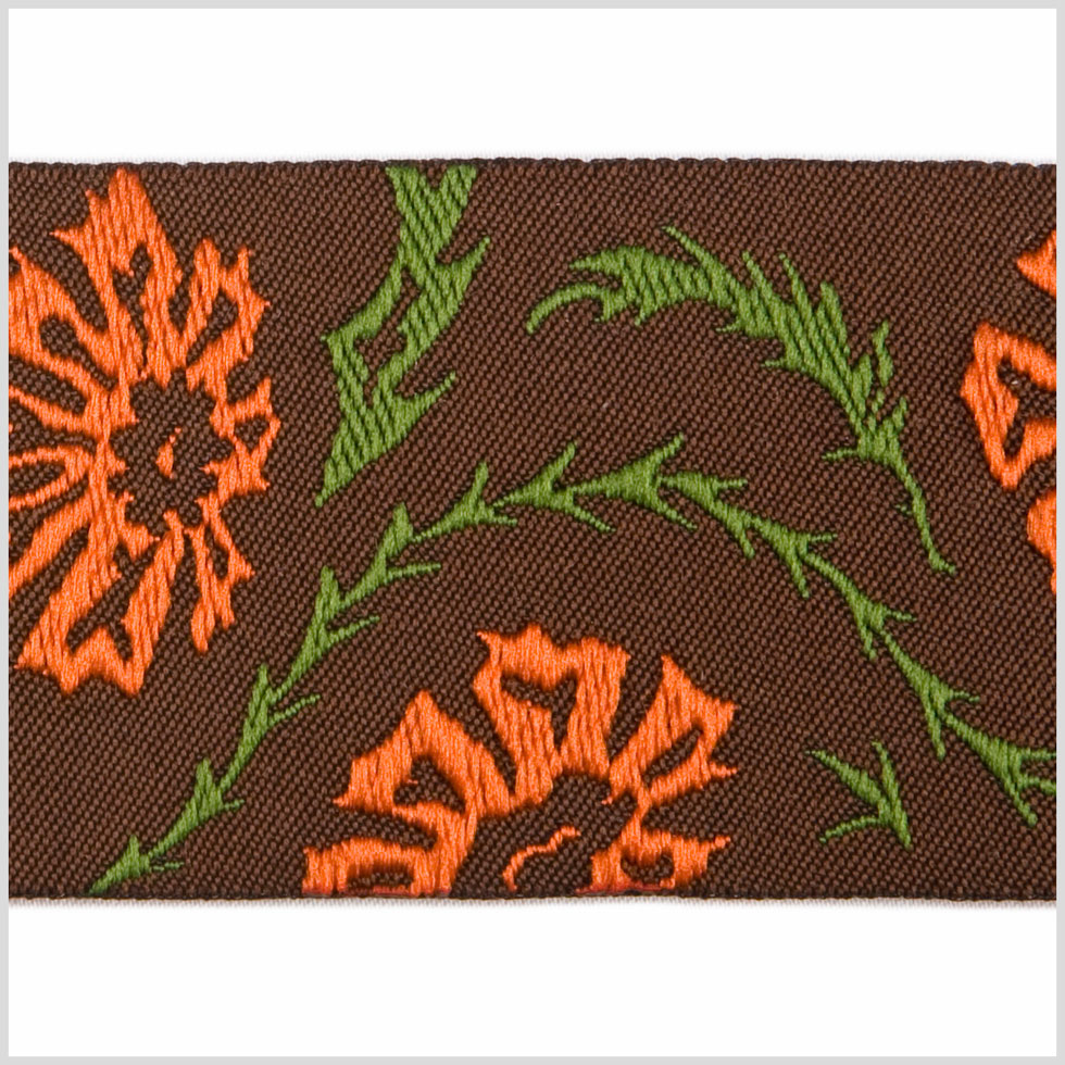 Brown/ Orange Floral French Jacquard Ribbon Detail