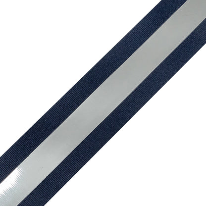 Italian Navy and Silver Reflective Grosgrain Ribbon - 1.0625" Detail