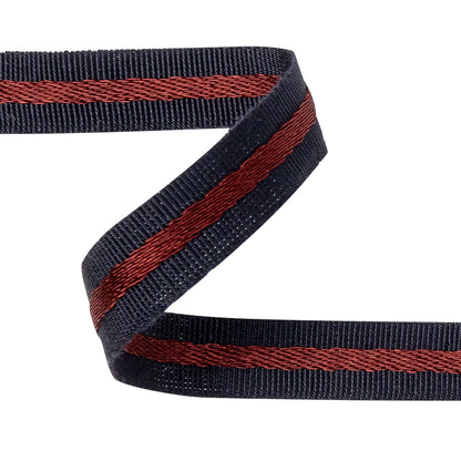 Italian Navy and Wine Striped Cotton Blend Grosgrain Ribbon - 0.4375 - Detail