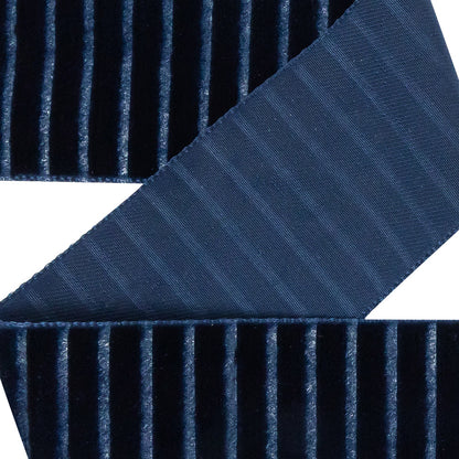 Italian Navy Vertical Stripes Velvet Burnout Trim - 1.4375 - Detail