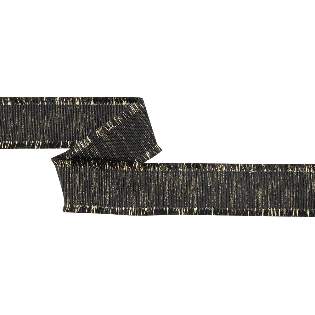 Italian Black and Gold Metallic Grosgrain Ribbon with Fringe - 1.4375"