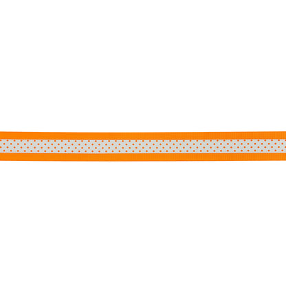 Italian Neon Orange and White Polka Dot Striped Petersham Grosgrain Ribbon - 1