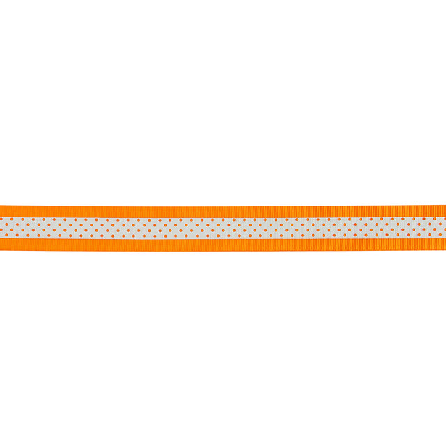 Italian Neon Orange and White Polka Dot Striped Petersham Grosgrain Ribbon - 1