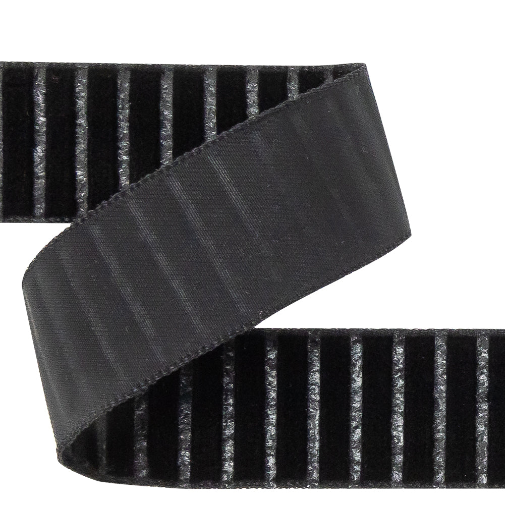 Italian Black Vertical Stripes Velvet Burnout Trim - 0.875 - Detail