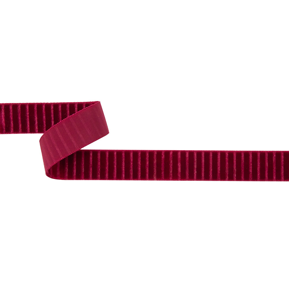 Italian Red Vertical Stripes Velvet Burnout Trim - 0.875"