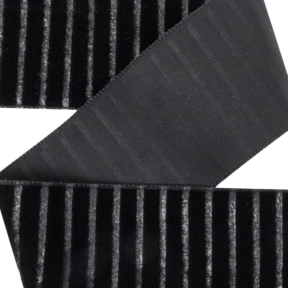 Italian Black Vertical Stripes Velvet Burnout Trim - 1.4375 - Detail