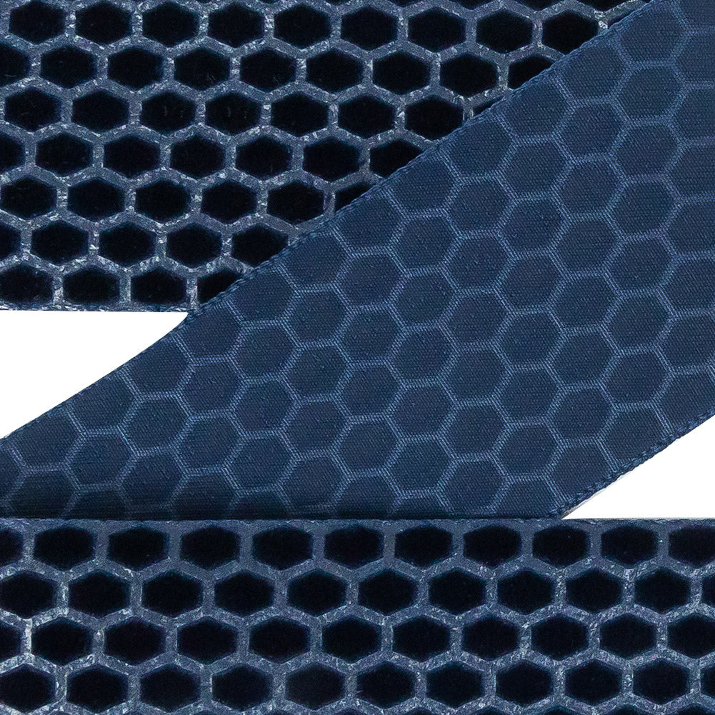 Italian Navy Honeycomb Velvet Burnout Trim - 1.4375 - Detail