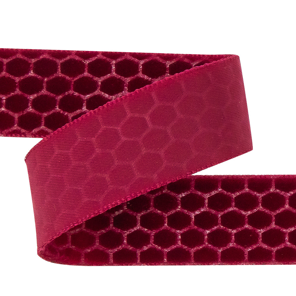 Italian Red Honeycomb Velvet Burnout Trim - 0.875" Detail