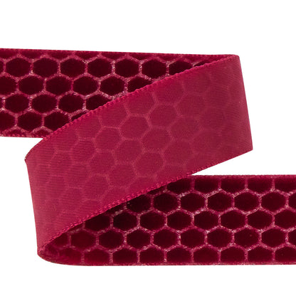 Italian Red Honeycomb Velvet Burnout Trim - 0.875" Detail