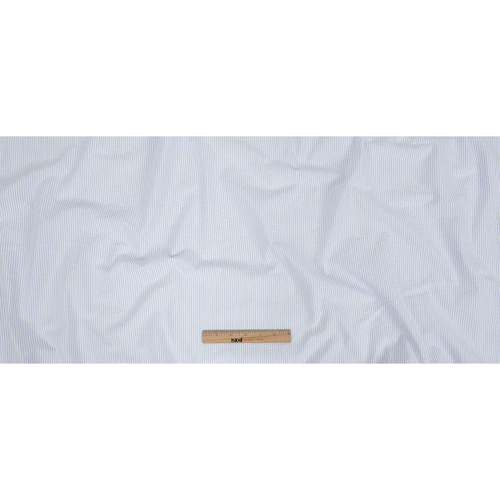 Brasilia Light Blue Striped Organic Cotton Seersucker - Folded
