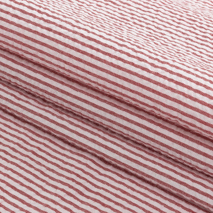Brasilia Red Striped Organic Cotton Seersucker - Detail