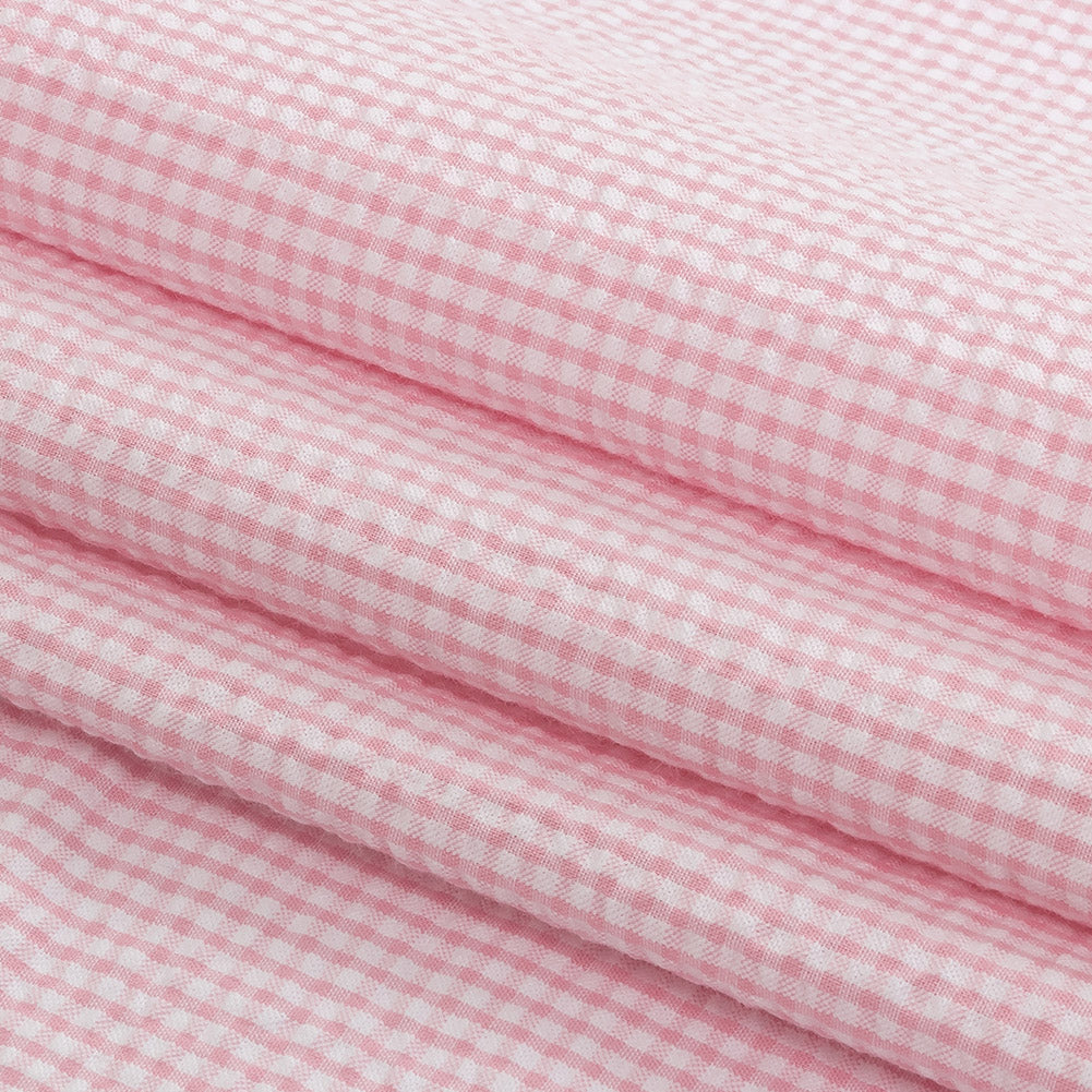 Olinda Pink Gingham Organic Cotton Seersucker - Detail