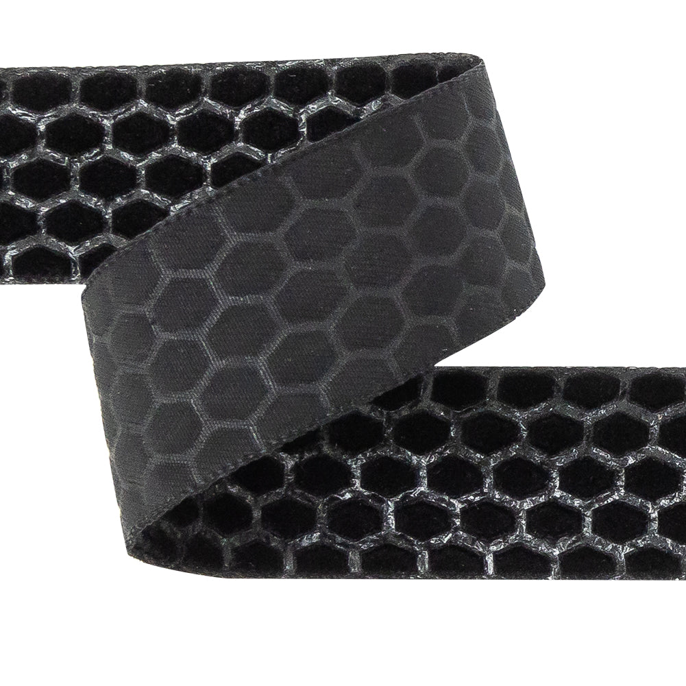 Italian Black Honeycomb Velvet Burnout Trim - 0.875" Detail