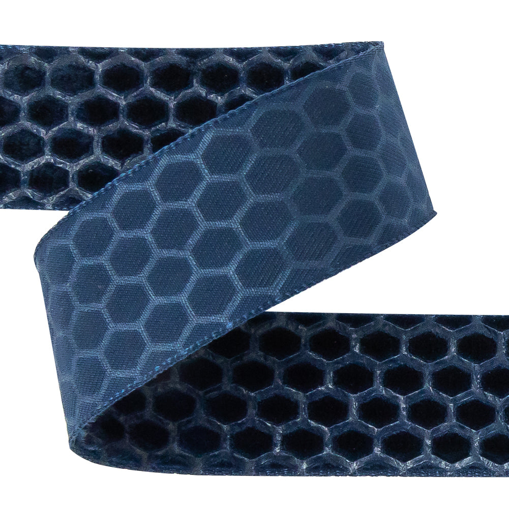 Italian Navy Honeycomb Velvet Burnout Trim - 0.875 - Detail