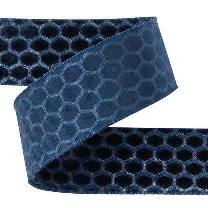 Italian Navy Honeycomb Velvet Burnout Trim - 0.875 - Detail
