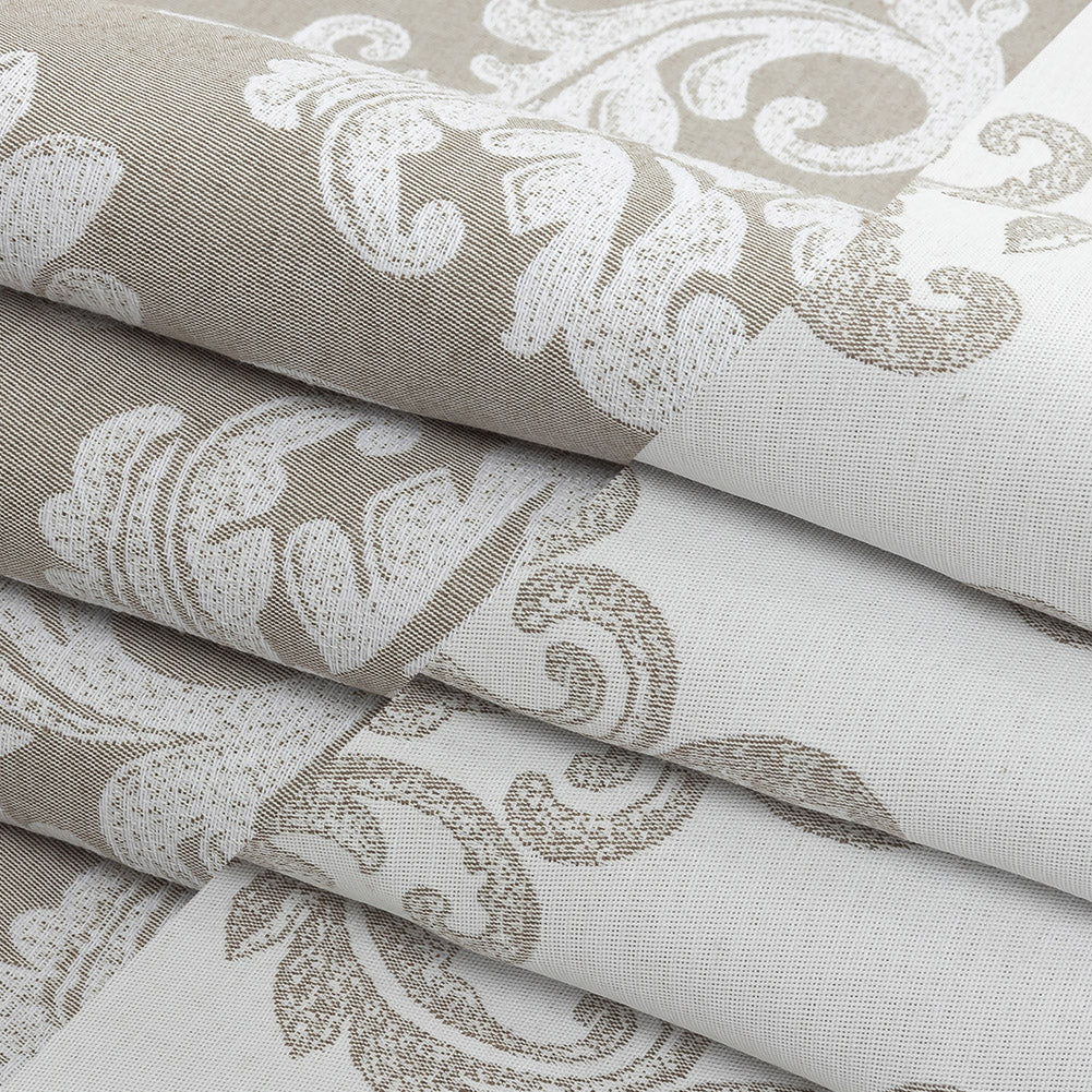 Beige and White Damask Double Wide Drapery Jacquard - Folded