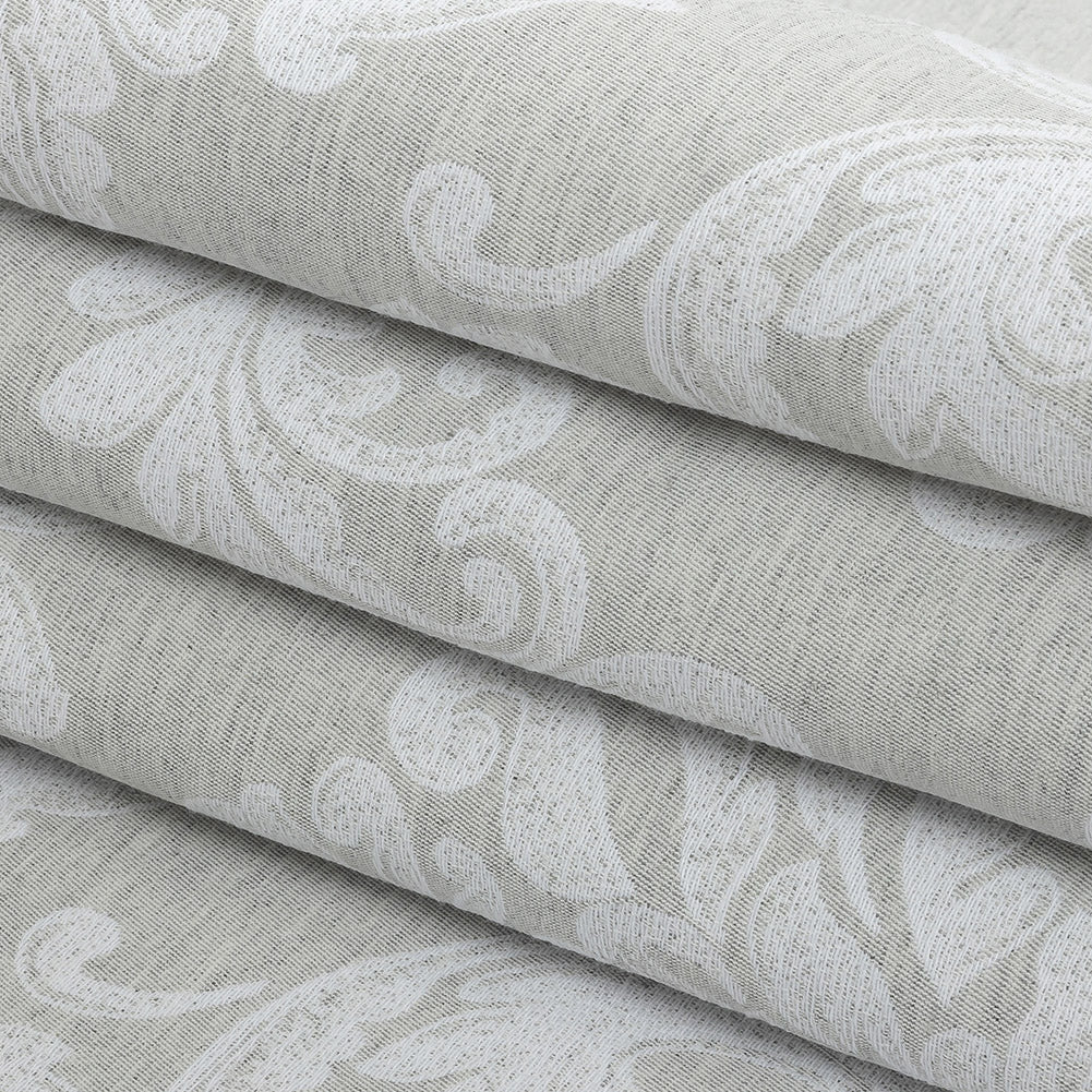 Gray and White Damask Double Wide Drapery Jacquard Folded