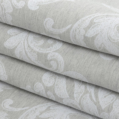 Gray and White Damask Double Wide Drapery Jacquard Folded