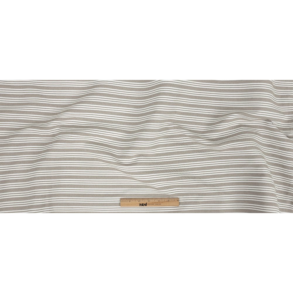 Khaki Double Wide Drapery Twill with Raised White Stripes - Full