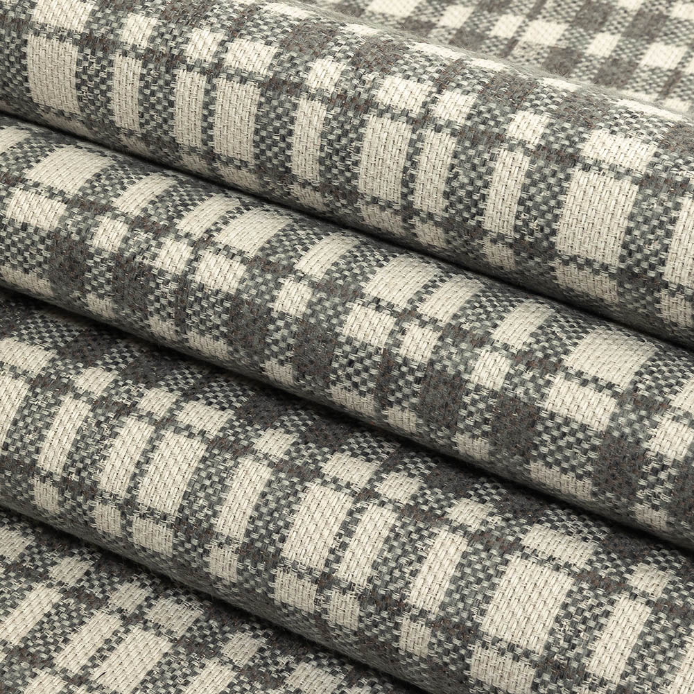 Gray and Ivory Plaid Polyester Upholstery Tweed - Folded