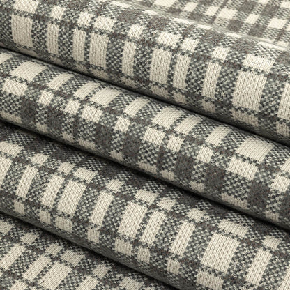 Gray and Ivory Plaid Polyester Upholstery Tweed - Folded