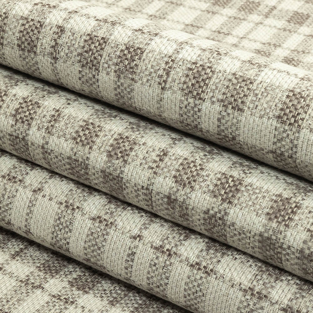 Khaki and Ivory Plaid Polyester Upholstery Tweed Folded