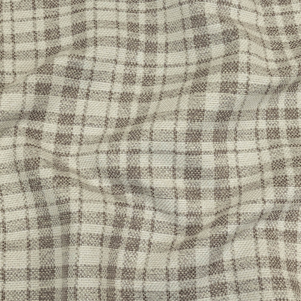 Khaki and Ivory Plaid Polyester Upholstery Tweed