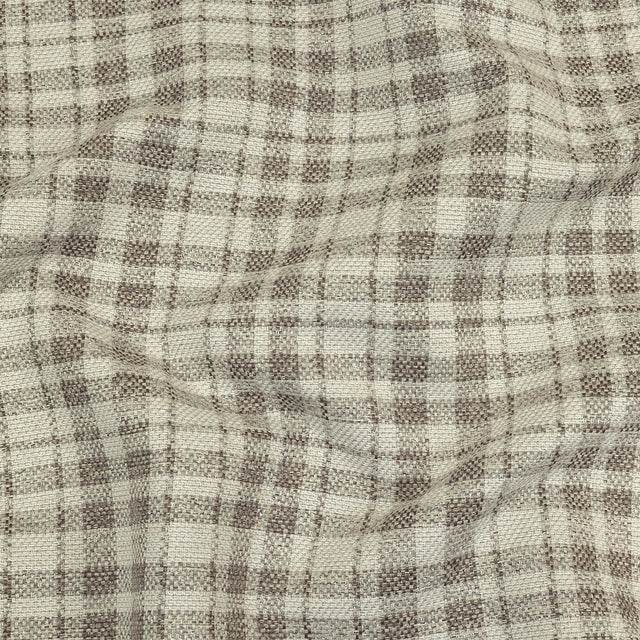 Khaki and Ivory Plaid Polyester Upholstery Tweed