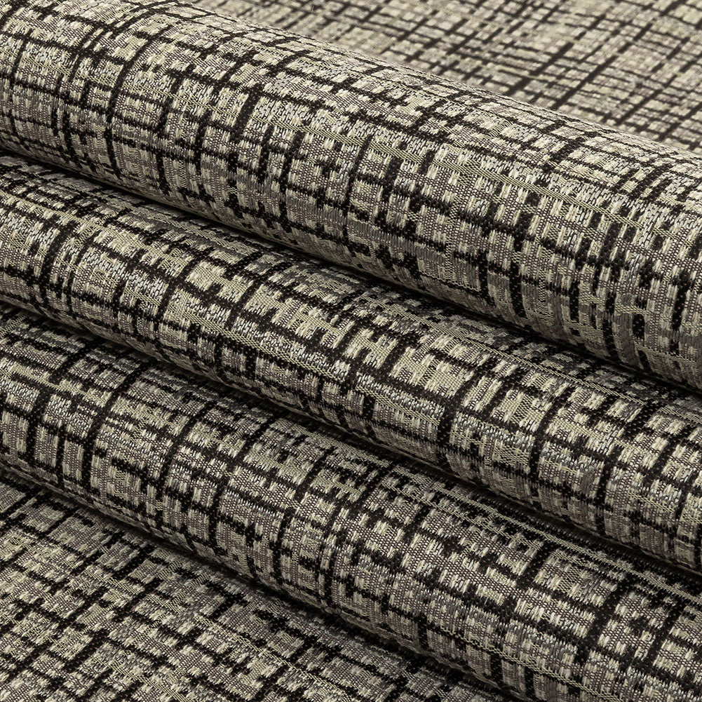 Black and Gray Off Kilter Plaid Polyester and Cotton Upholstery Jacquard - Folded