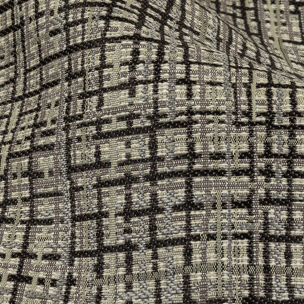 Black and Gray Off Kilter Plaid Polyester and Cotton Upholstery Jacquard - Detail