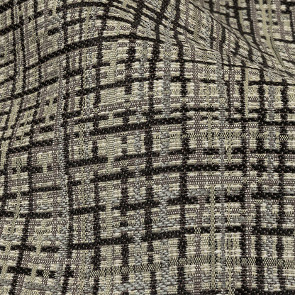 Black and Gray Off Kilter Plaid Polyester and Cotton Upholstery Jacquard - Detail