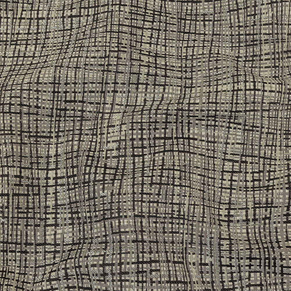 Black and Gray Off Kilter Plaid Polyester and Cotton Upholstery Jacquard