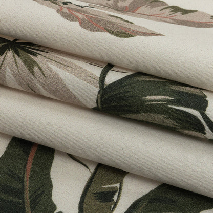 Mood Exclusive Ivory Leafy Greens Stretch Cotton Twill - Folded