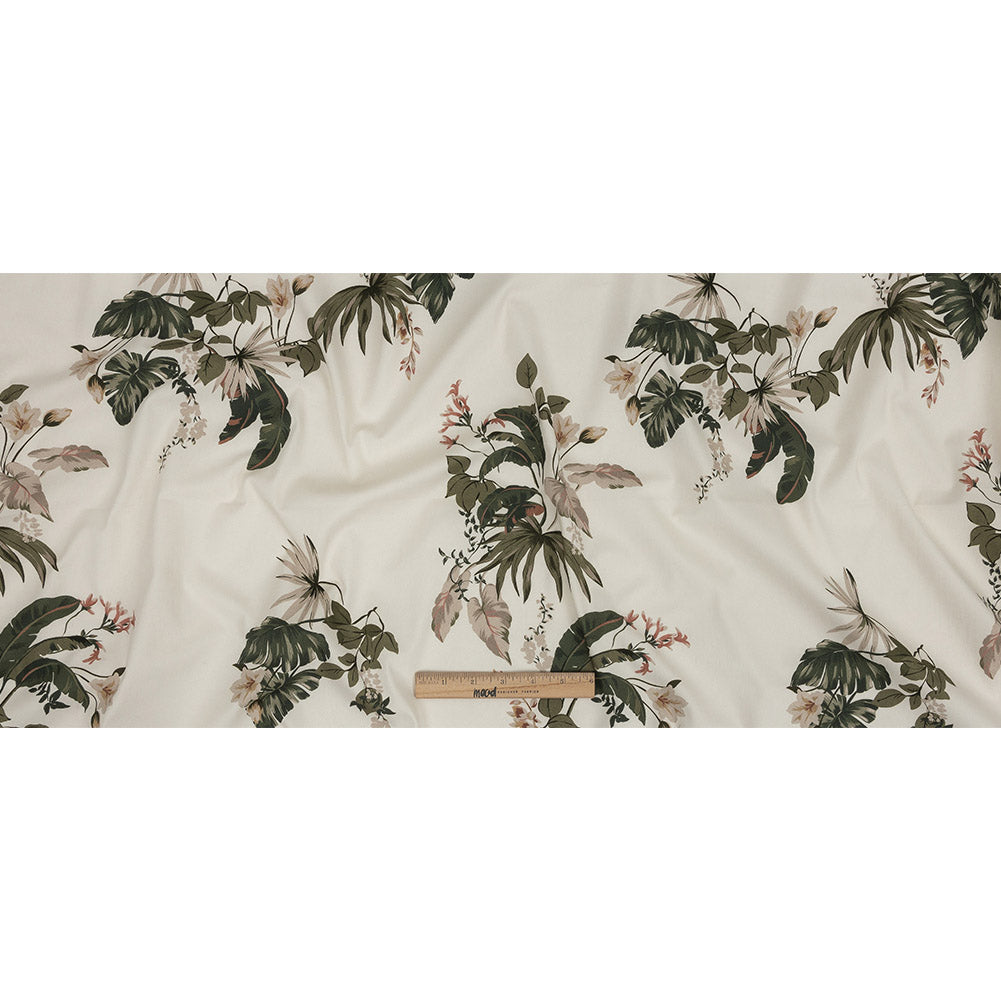 Mood Exclusive Ivory Leafy Greens Stretch Cotton Twill - Full