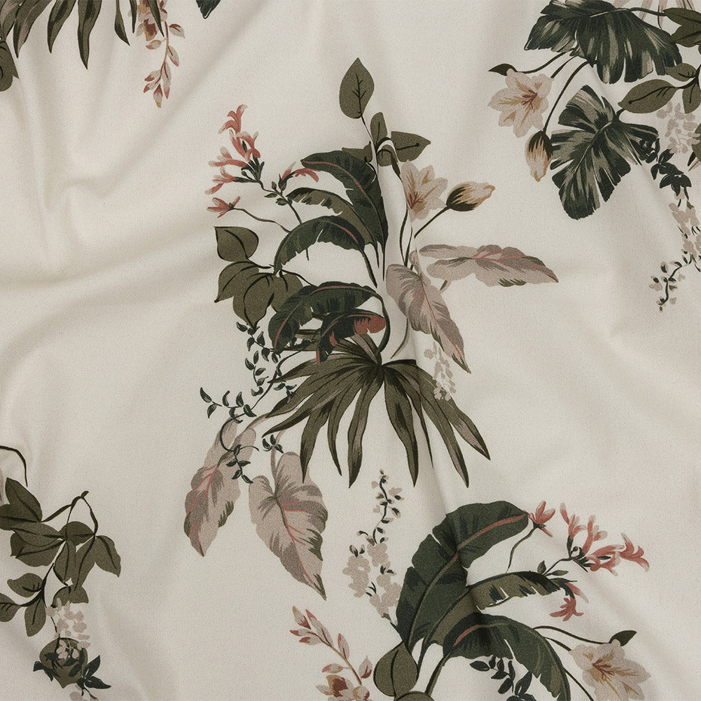 Mood Exclusive Ivory Leafy Greens Stretch Cotton Twill