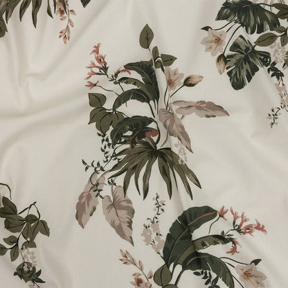 Mood Exclusive Ivory Leafy Greens Stretch Cotton Twill
