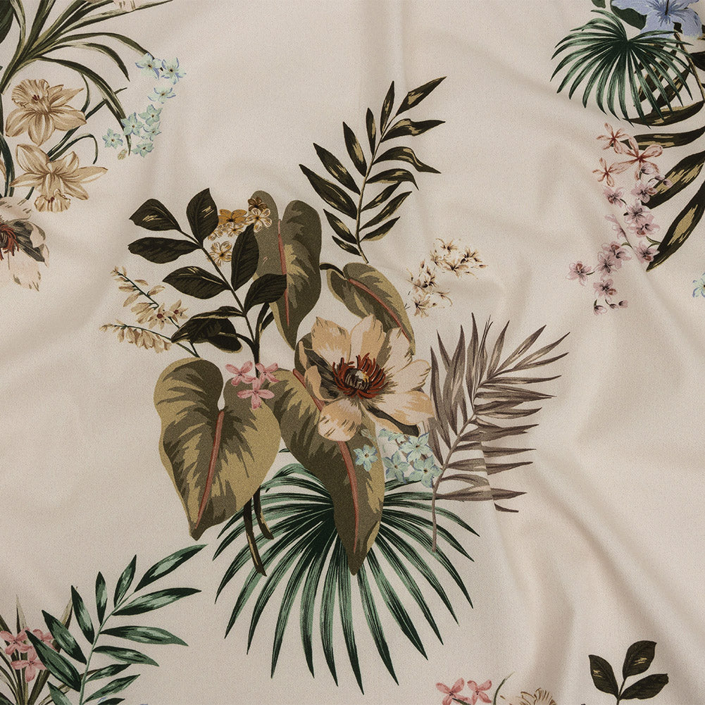 Mood Exclusive Pale Beige Floral Frenzy Stretch Cotton Twill