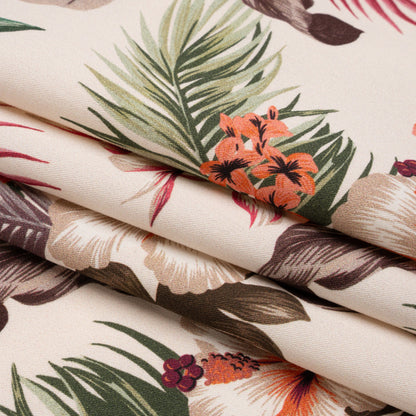 Mood Exclusive Ivory Hibiscus Holiday Stretch Cotton Twill - Folded