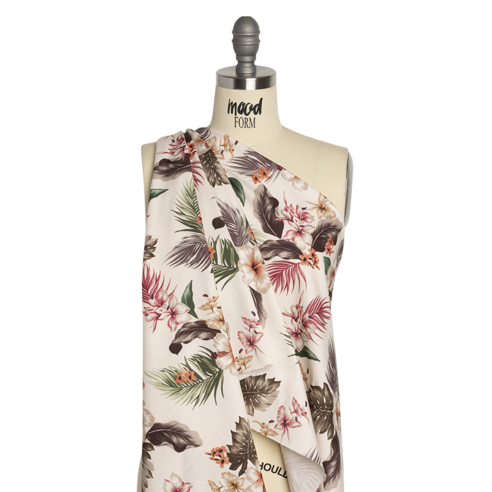 Mood Exclusive Ivory Hibiscus Holiday Stretch Cotton Twill - Drape