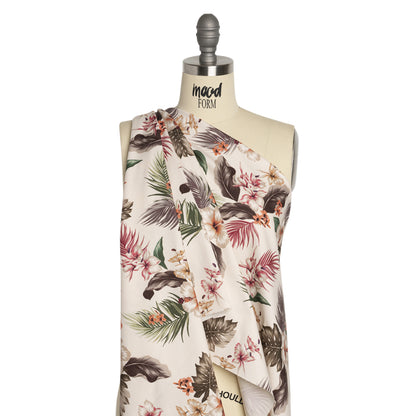 Mood Exclusive Ivory Hibiscus Holiday Stretch Cotton Twill - Drape