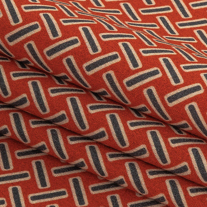 Stretch Cotton and Viscose Sateen Print - Burnt Orange and Blue Geometric Lattice - Mood Exclusive Cylindrically Angled Folded
