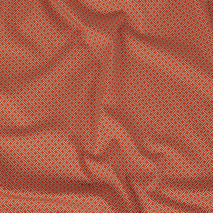 Stretch Cotton and Viscose Sateen Print - Burnt Orange and Blue Geometric Lattice - Mood Exclusive Cylindrically Angled