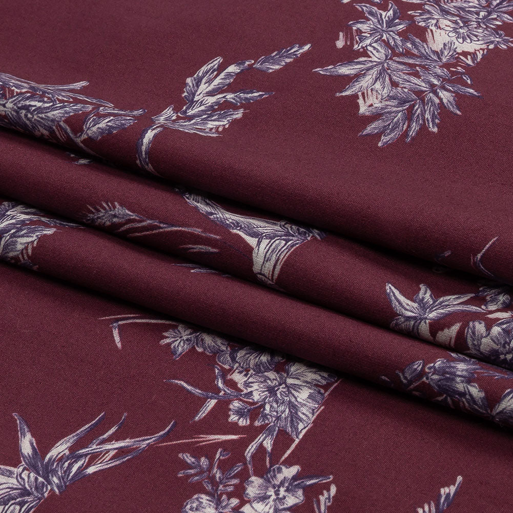 Mood Exclusive Maroon Arboreal Accord Stretch Cotton Poplin Folded